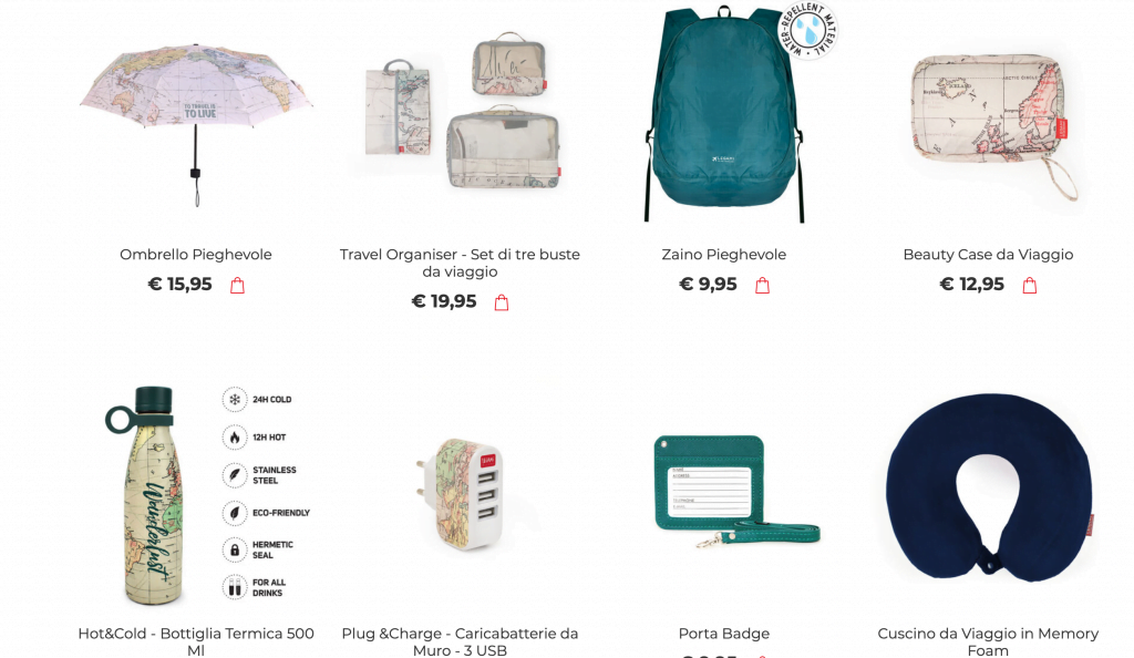 Esempio di prodotti Legami per il Travel