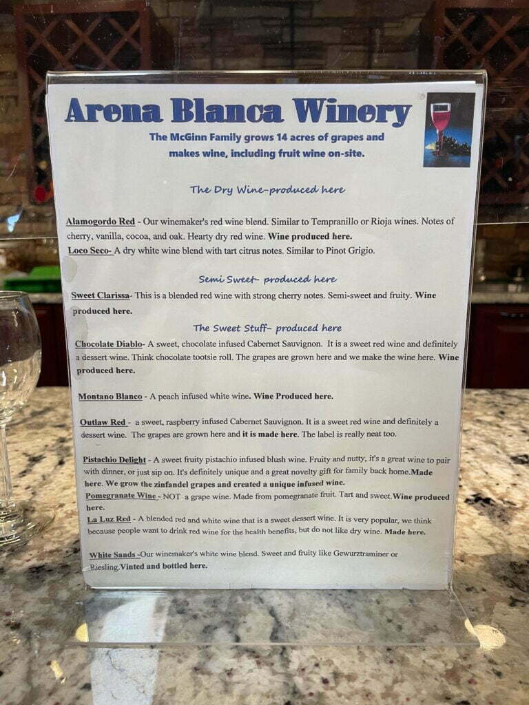 lista dei vini prodotti dalla famiglia McGinn